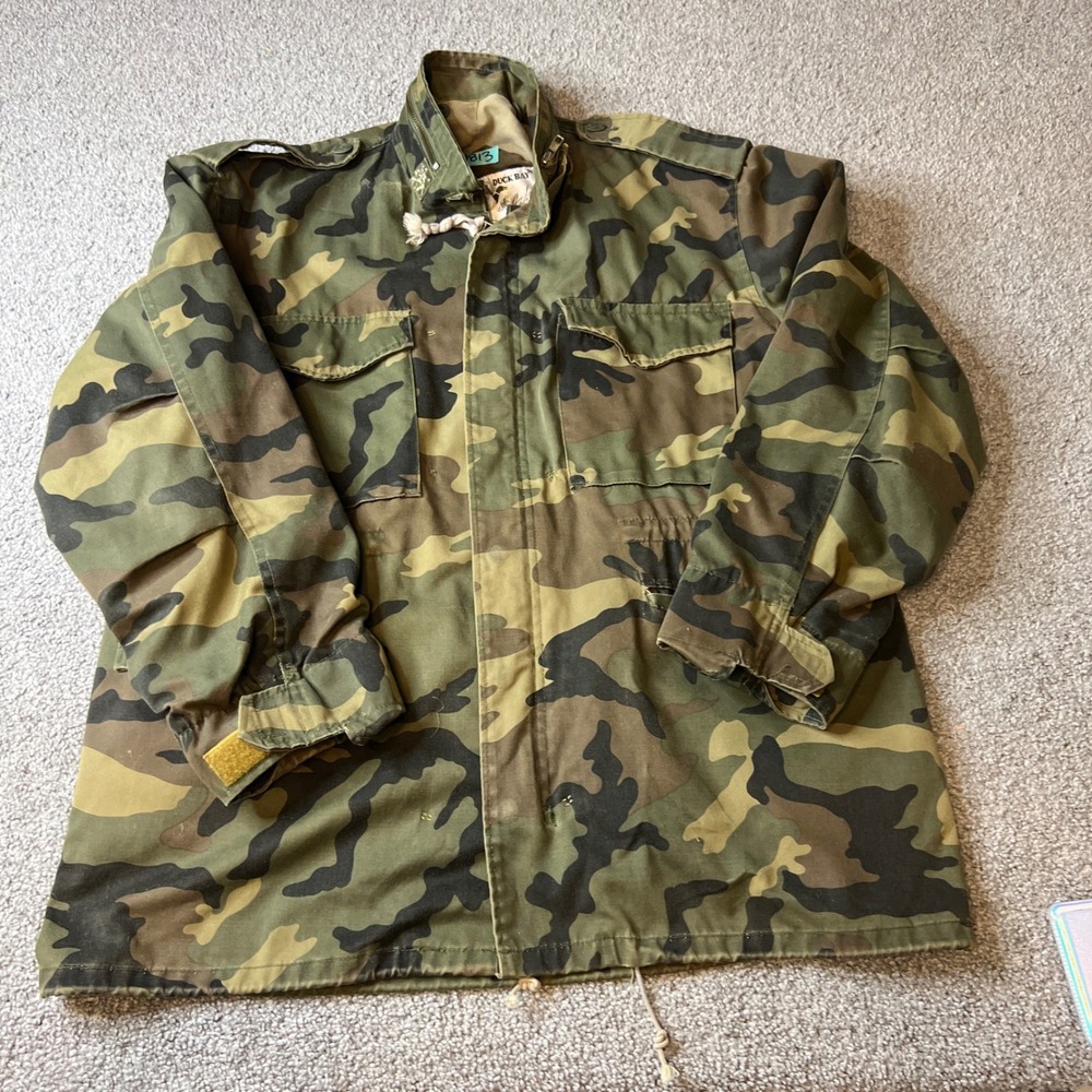 vtg Duck Bay Camouflage Field Jacket Mens‎ L Woodland Military Style Outdoor 90s